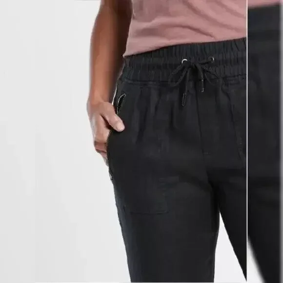 Athleta Cabo Linen Jogger Pant Faded Black Zip Pocket Pants Women's Size 8 - Picture 5 of 13